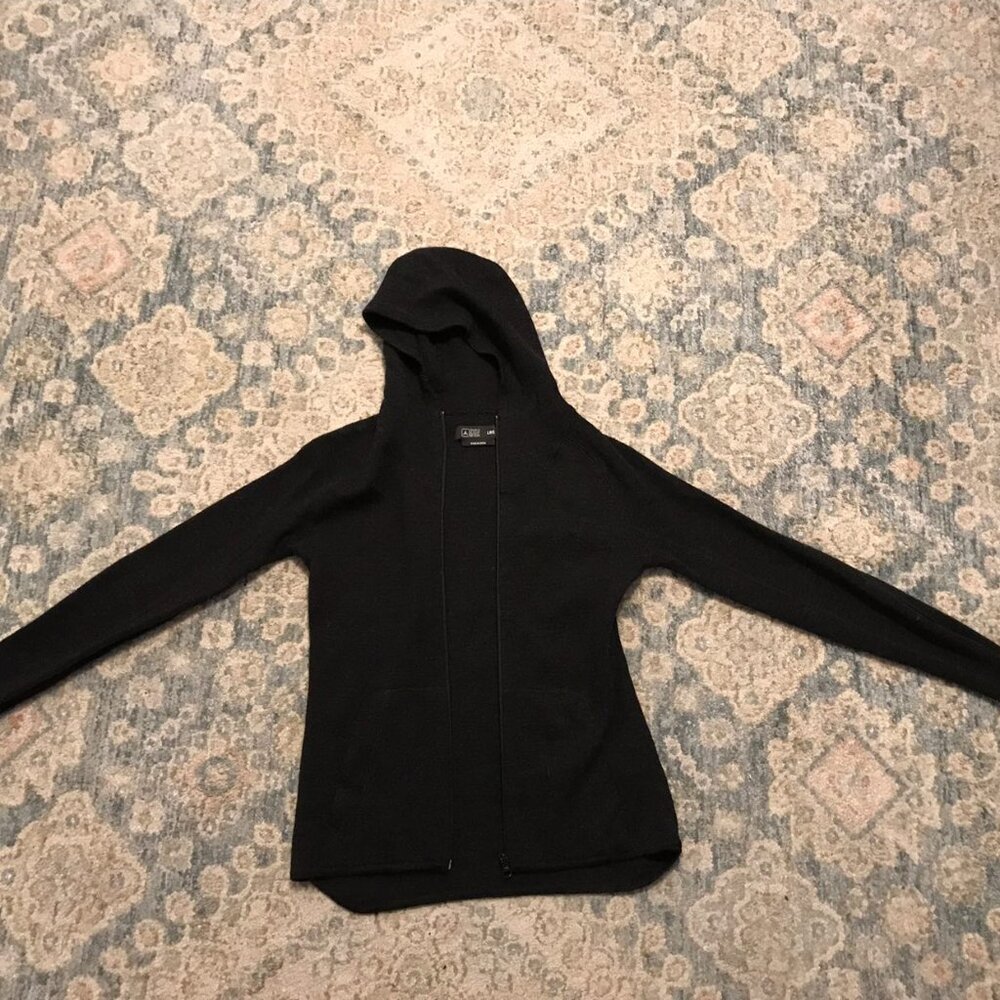 Women's large black Triple Aught Design Gear 100% merino wool zip-up hoodie